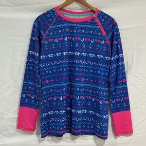 Reel Legends Blue and Hot Pink Patterned Long Sleeve Tee